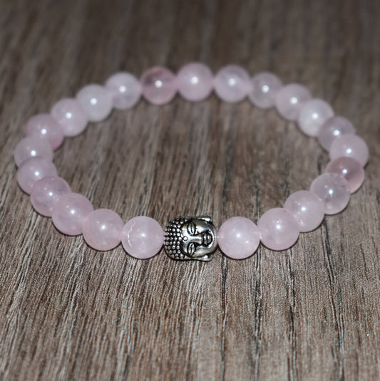 8mm Natural Rose Quartz Bracelet for Women Buddha Bracelet