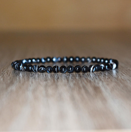 4mm Striped Black Onyx Bracelet for Men