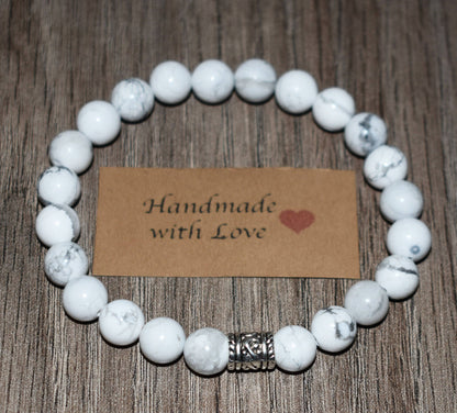 8mm Natural White Howlite Bracelet