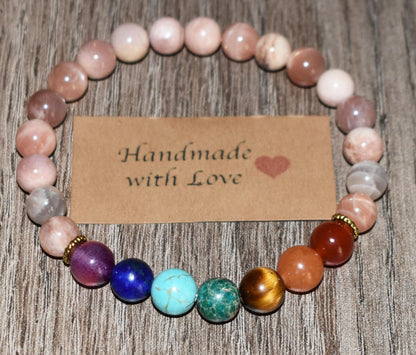 7 Chakra Bracelet  Peach Moonstone  Gift for Her