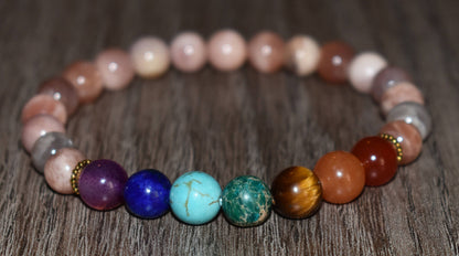 7 Chakra Bracelet  Peach Moonstone  Gift for Her