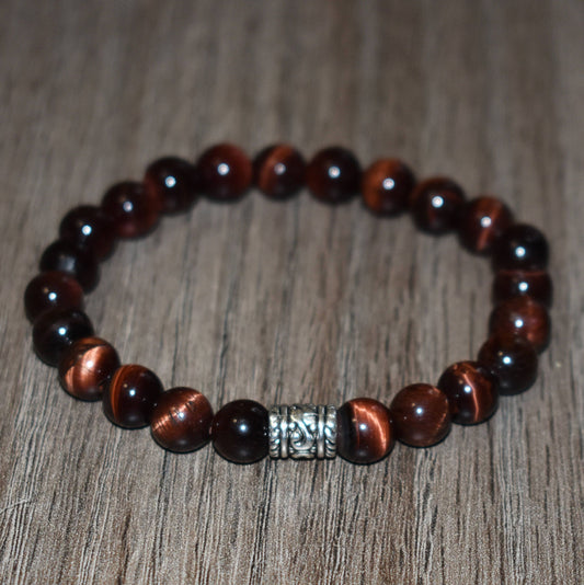 8mm Red Tiger Eye Bracelet for Men and Women