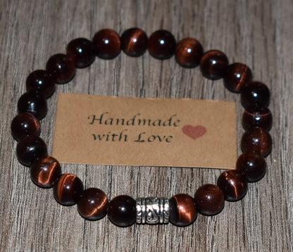 8mm Red Tiger Eye Bracelet for Men and Women