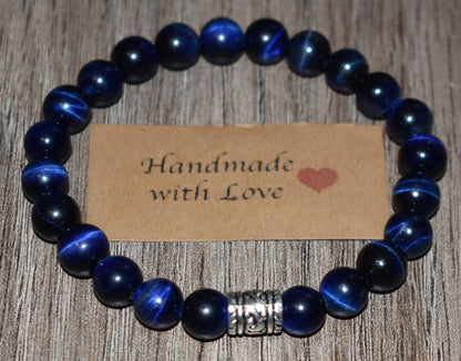 8mm Genuine Blue Tiger Eye Bracelet
