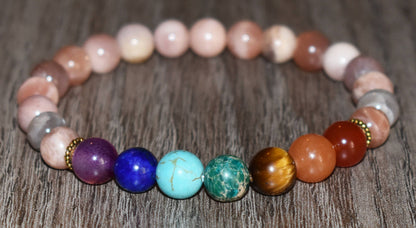 7 Chakra Bracelet  Peach Moonstone  Gift for Her