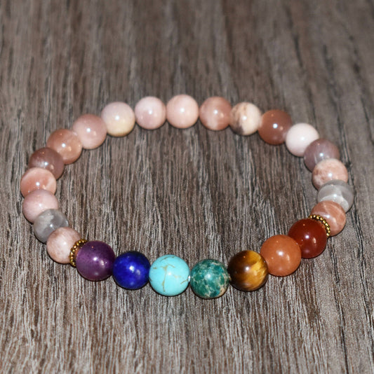 7 Chakra Bracelet  Peach Moonstone  Gift for Her