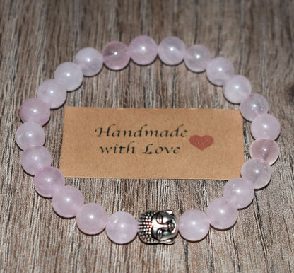8mm Natural Rose Quartz Bracelet for Women Buddha Bracelet