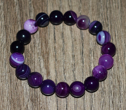 10mm Striped Purple Agate Bracelet