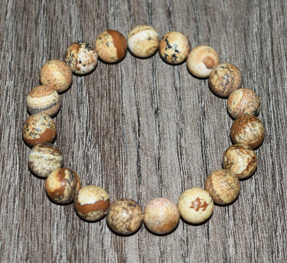10mm Matte Picture Jasper Bracelet for Men