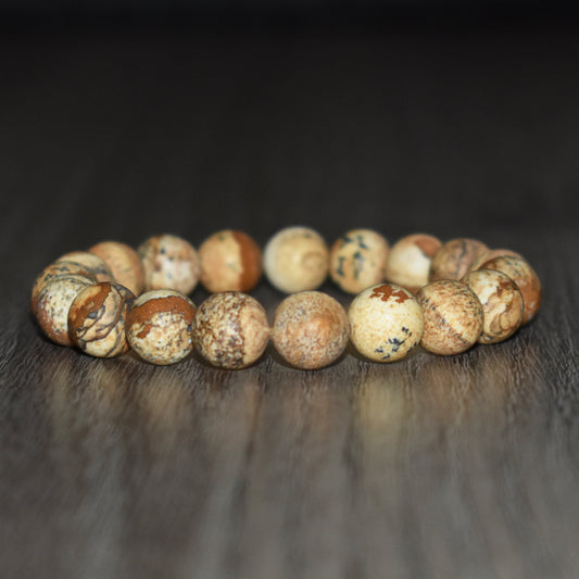 10mm Matte Picture Jasper Bracelet for Men