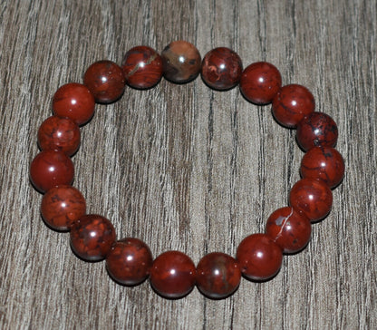 10mm Red Brecciated Jasper Bracelet
