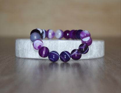 10mm Striped Purple Agate Bracelet