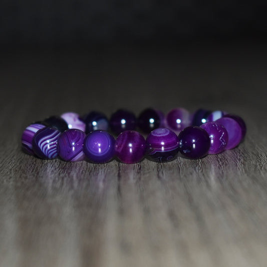 10mm Striped Purple Agate Bracelet