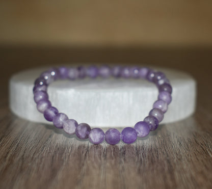 6mm Matte Amethyst February Birthstone Bracelet for Men and Women