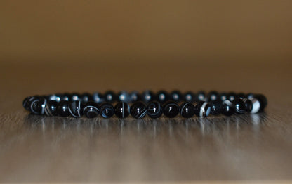 4mm Striped Black Onyx Bracelet for Men