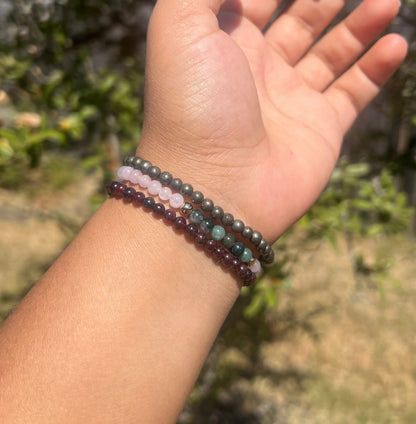 4mm Moss Agate & Rose Quartz Bracelet