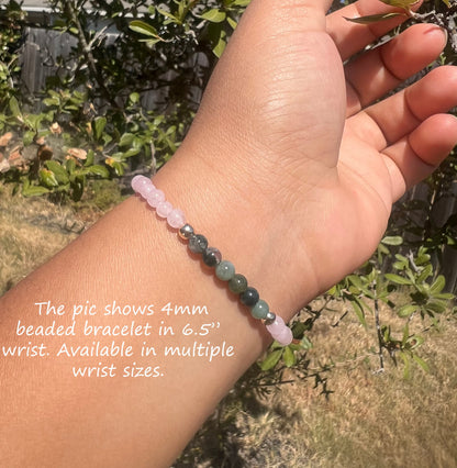 4mm Moss Agate & Rose Quartz Bracelet
