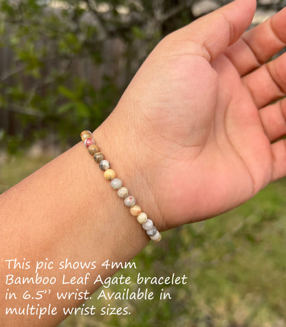 4mm Bamboo Leaf Agate Bracelet for Women and Men
