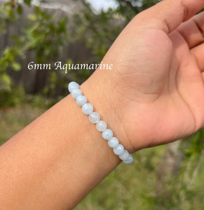 6mm Aquamarine Bracelet for Women and Men Bracelet