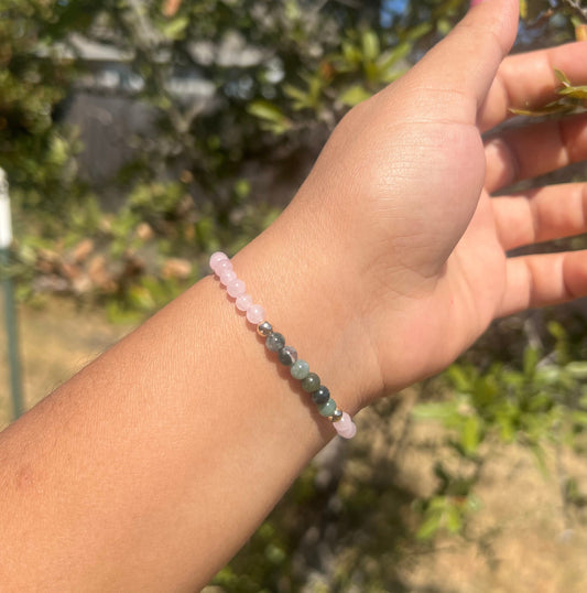 4mm Moss Agate & Rose Quartz Bracelet