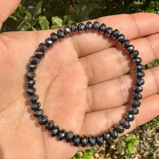 6mm Faceted Rondelle Hematite Bracelet for Men Women